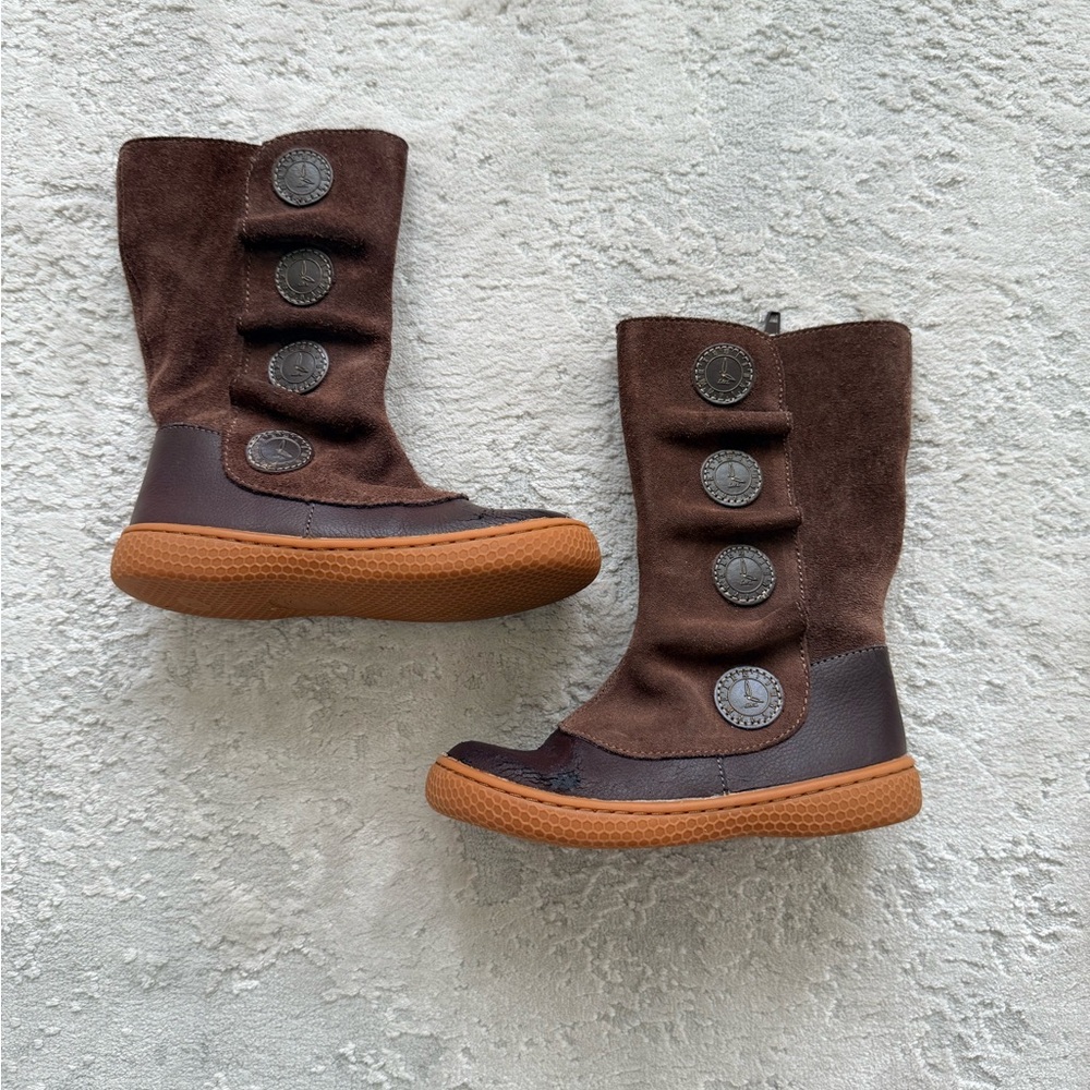 Livie & Luca Brown Suede Button-Front Kids Boots